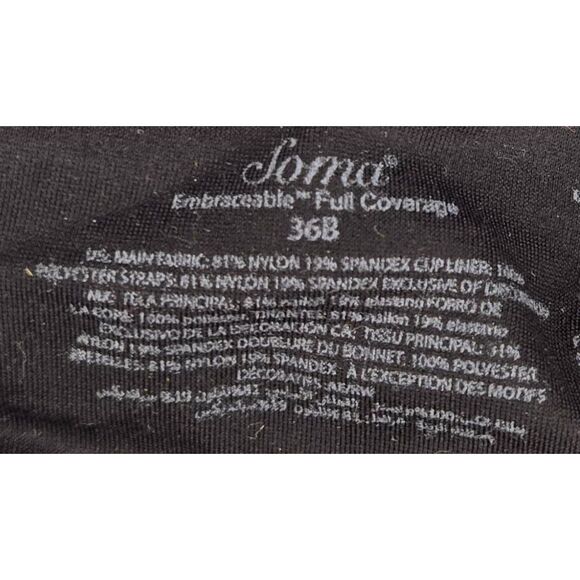 Soma Embraceable Full Coverage Bra Size 36B Black - Picture 4 of 4